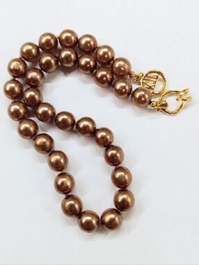 Vintage KJL Faux Chocolate Pearls Necklace Choker 15"
